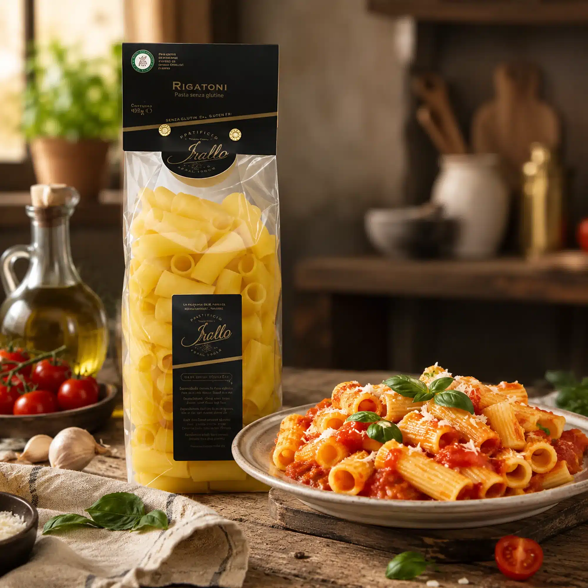Pasta sin gluten rigatoni marca Irollo